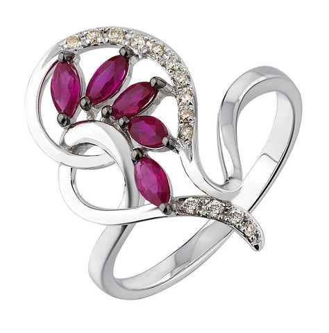 0.09 Ctw Diamond 14k White Gold Ruby Round Shape Womens Gemstone Ring