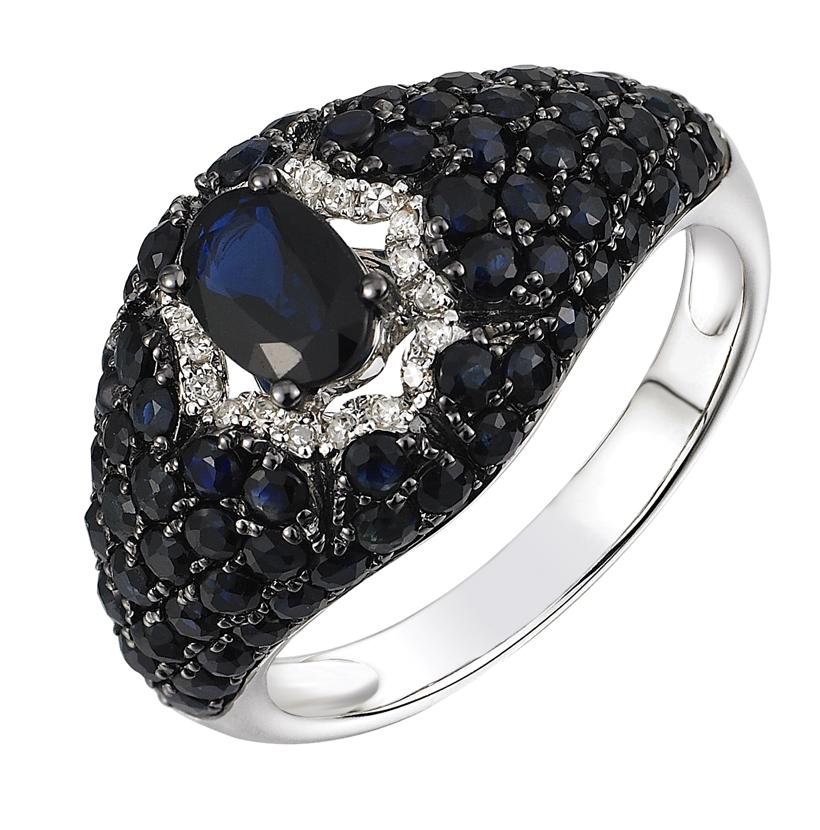 0.08 Ctw Diamond 14k White Gold Sapphire Round Shape Womens Gemstone Ring