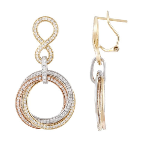 1.55 Ctw Diamond 14k Tri Color Gold Round Shape Womens Diamond Earrings