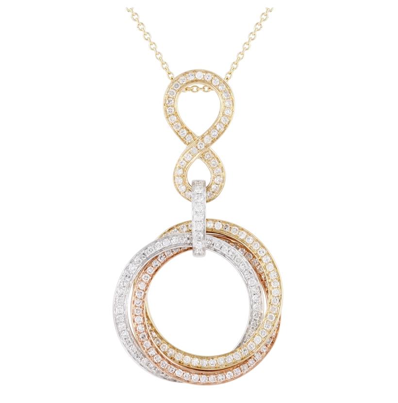 0.75 Ctw Diamond 14k Tri Color Gold Round Shape Womens Diamond Necklace Pendant With 16 Inch Chain