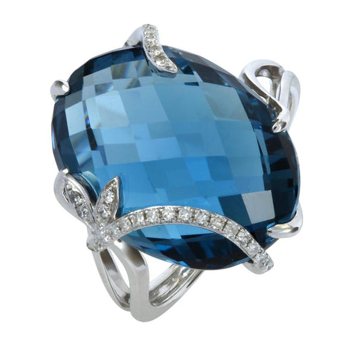 0.09 Ctw Diamond 14k White Gold Topaz Round Shape Womens Gemstone Ring