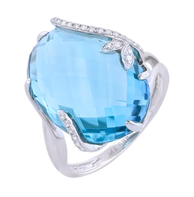 0.09 Ctw Diamond 14k White Gold Topaz Round Shape Womens Gemstone Ring