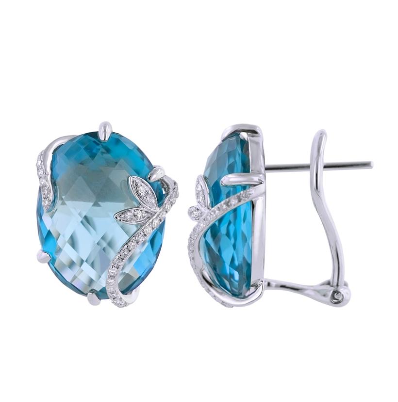 0.18 Ctw Diamond 14k White Gold Topaz Round Shape Womens Gemstone Earrings