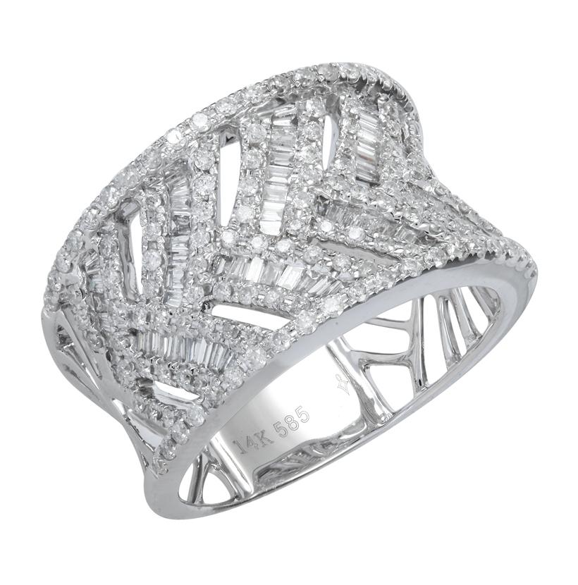 0.97 Ctw Diamond 14k White Gold Round Tap Baguette Shape Womens Diamond Ring