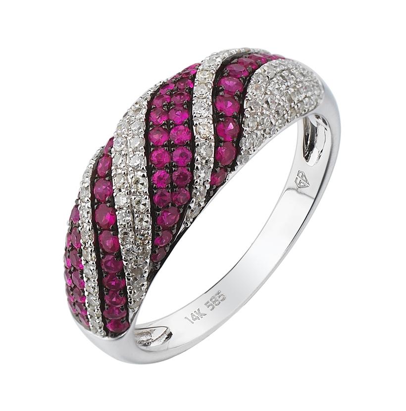 0.29 Ctw Diamond 14k White Gold Ruby Round Shape Womens Gemstone Ring