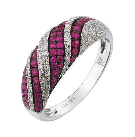 0.29 Ctw Diamond 14k White Gold Ruby Round Shape Womens Gemstone Ring