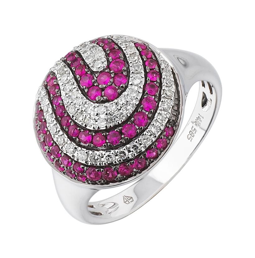 0.21 Ctw Diamond 14k White Gold Ruby Round Shape Womens Gemstone Ring