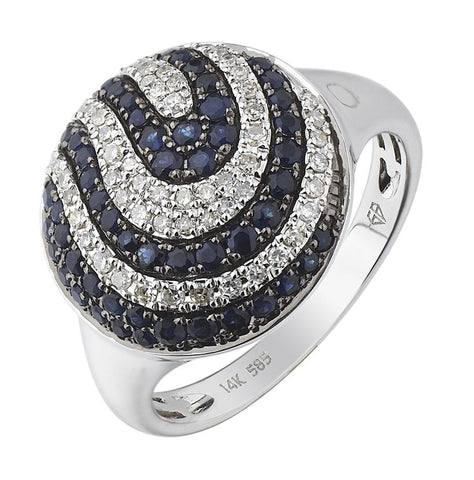 0.21 Ctw Diamond 14k White Gold Sapphire Round Shape Womens Gemstone Ring