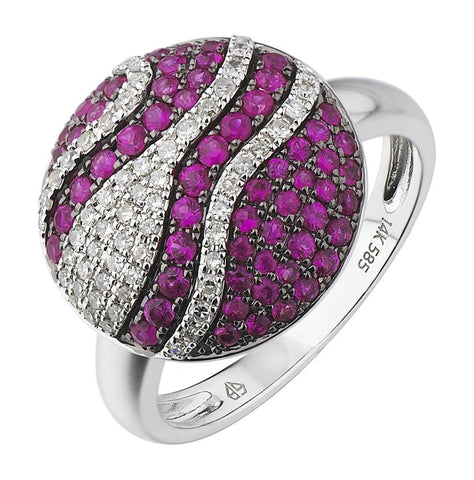 0.2 Ctw Diamond 14k White Gold Ruby Round Shape Womens Gemstone Ring