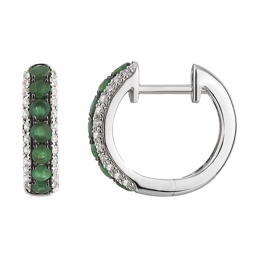 0.16 Ctw Diamond 14k White Gold Emerald Round Shape Womens Gemstone Earrings