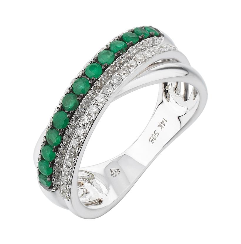 0.25 Ctw Diamond 14k White Gold Emerald Round Shape Womens Gemstone Ring