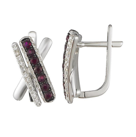 0.28 Ctw Diamond 14k White Gold Ruby Round Shape Womens Gemstone Earrings