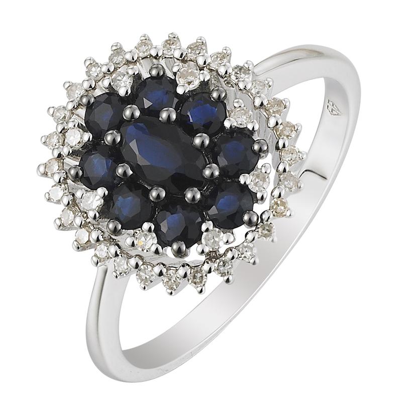 0.16 Ctw Diamond 14k White Gold Sapphire Round Shape Womens Gemstone Ring