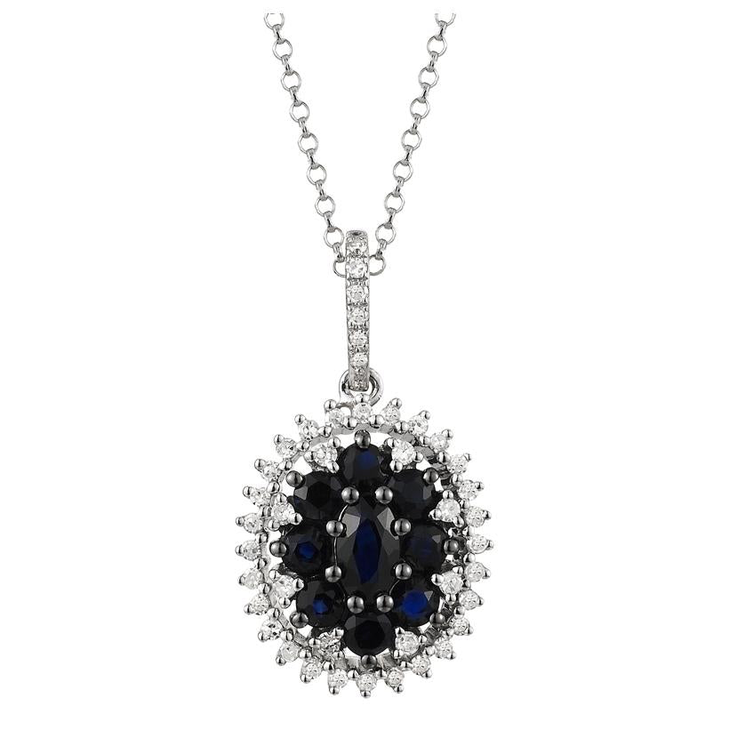 0.17 Ctw Diamond 14k White Gold Sapphire Round Shape Womens Gemstone Necklace Pendant With 16 Inch Chain