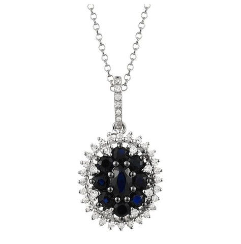 0.17 Ctw Diamond 14k White Gold Sapphire Round Shape Womens Gemstone Necklace Pendant With 16 Inch Chain