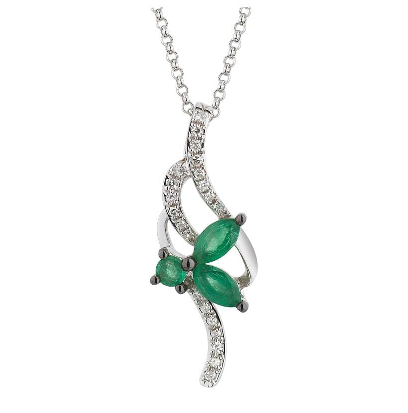 0.07 Ctw Diamond 14k White Gold Emerald Round Shape Womens Gemstone Necklace Pendant With 16 Inch Chain