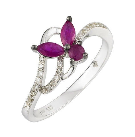 0.07 Ctw Diamond 14k White Gold Ruby Round Shape Womens Gemstone Ring