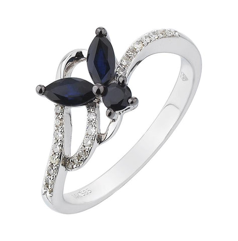0.07 Ctw Diamond 14k White Gold Sapphire Round Shape Womens Gemstone Ring