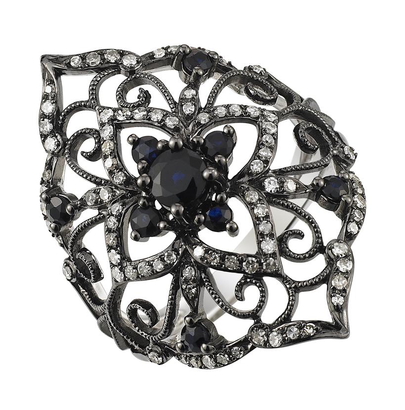 0.32 Ctw Diamond 14k White Gold Sapphire Round Shape Womens Gemstone Ring