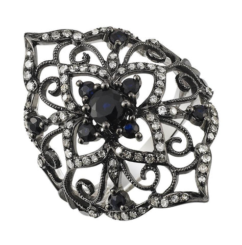 0.32 Ctw Diamond 14k White Gold Sapphire Round Shape Womens Gemstone Ring