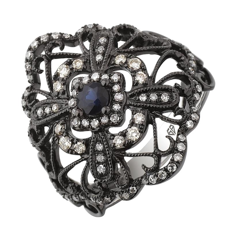 0.37 Ctw Diamond 14k White Gold Sapphire Round Shape Womens Gemstone Ring