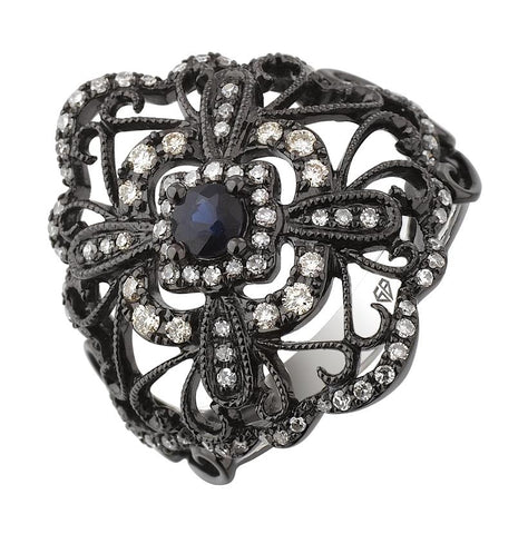 0.37 Ctw Diamond 14k White Gold Sapphire Round Shape Womens Gemstone Ring