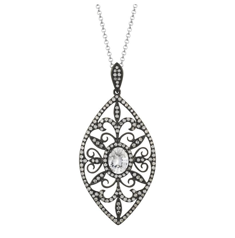 0.86 Ctw Diamond 14k White Gold Sapphire Round Shape Womens Gemstone Necklace Pendant With 16 Inch Chain