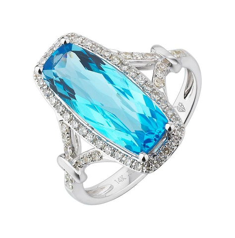 0.27 Ctw Diamond 14k White Gold Topaz Round Shape Womens Gemstone Ring
