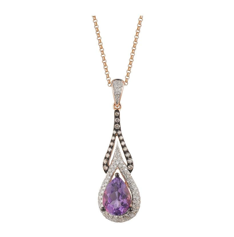 0.5 Ctw Diamond 14k Rose Gold Amethyst Round Shape Womens Gemstone Necklace Pendant With 16 Inch Chain