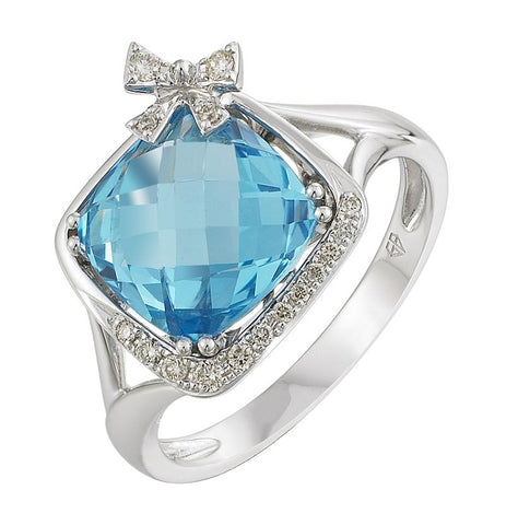 0.09 Ctw Diamond 14k White Gold Topaz Round Shape Womens Gemstone Ring