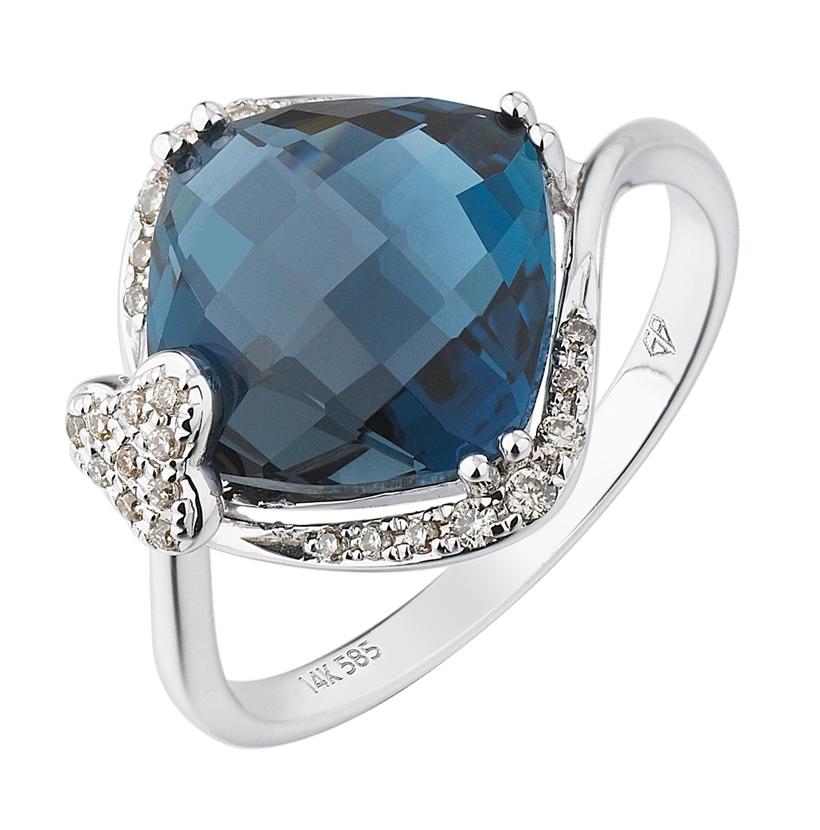 0.12 Ctw Diamond 14k White Gold Topaz Round Shape Womens Gemstone Ring