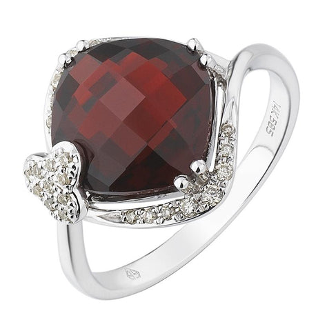 0.12 Ctw Diamond 14k White Gold Garnet Round Shape Womens Gemstone Ring
