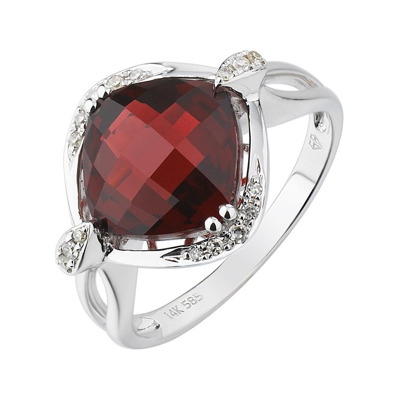 0.07 Ctw Diamond 14k White Gold Garnet Round Shape Womens Gemstone Ring