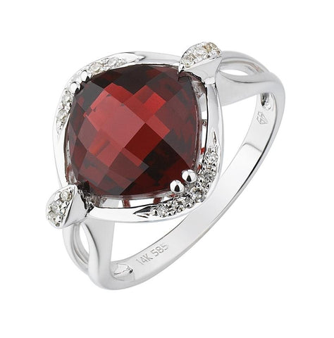 0.07 Ctw Diamond 14k White Gold Garnet Round Shape Womens Gemstone Ring