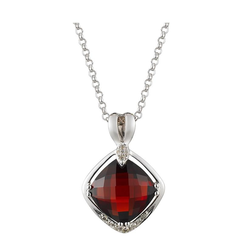 0.04 Ctw Diamond 14k White Gold Garnet Round Shape Womens Gemstone Necklace Pendant With 16 Inch Chain