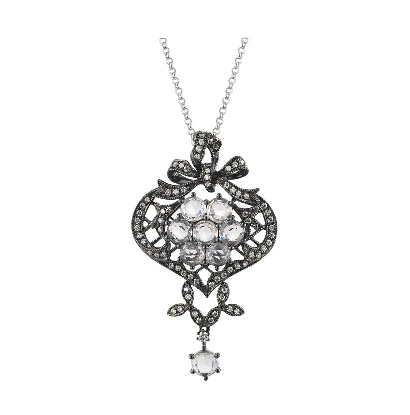 0.32 Ctw Diamond 14k White Gold Sapphire Round Shape Womens Gemstone Necklace Pendant With 16 Inch Chain