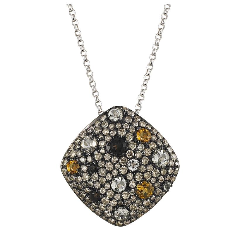 1.07 Ctw Diamond 14k White Gold Multi-color Round Shape Womens Gemstone Necklace Pendant With 16 Inch Chain