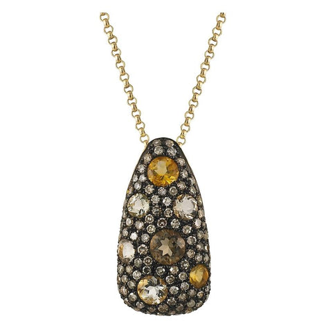 0.42 Ctw Diamond 14k Yellow Gold Multi-color Round Shape Womens Gemstone Necklace Pendant With 16 Inch Chain