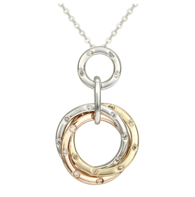 0.17 Ctw Diamond 14k Tri Color Gold Round Shape Womens Diamond Necklace Pendant With 16 Inch Chain