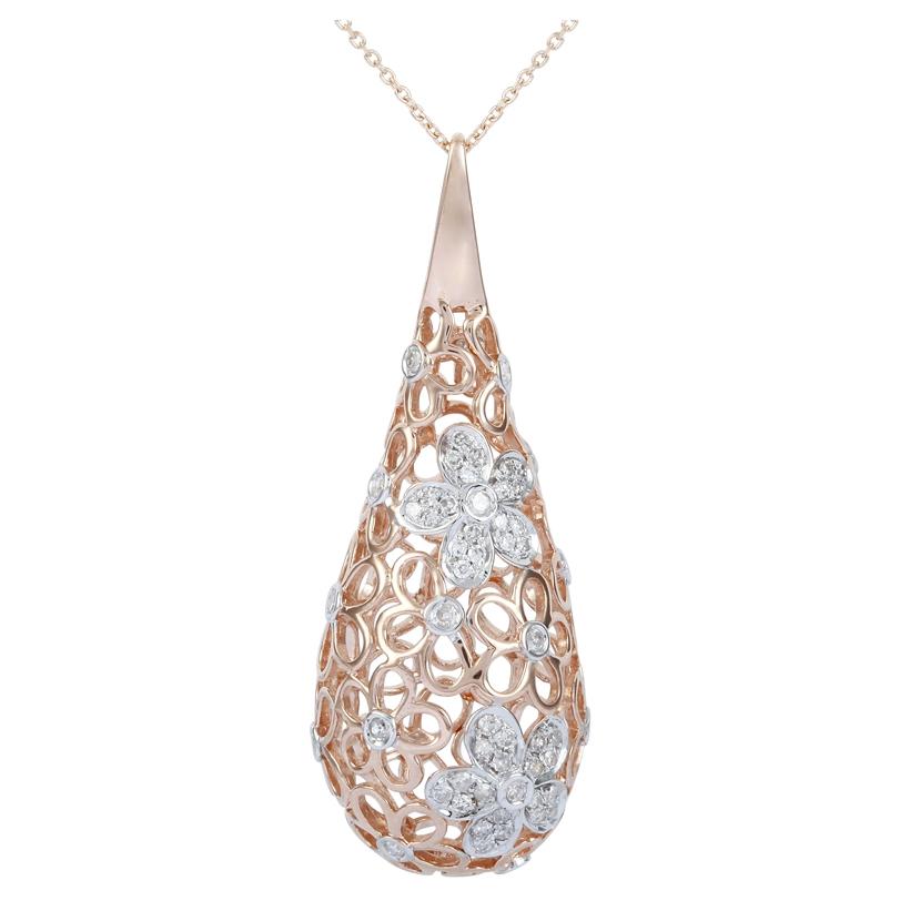 0.41 Ctw Diamond 14k Rose Gold Round Shape Womens Diamond Necklace Pendant With 16 Inch Chain