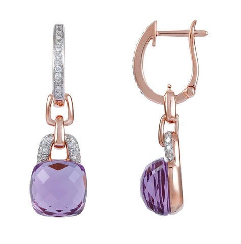 0.21 Ctw Diamond 14k Rose Gold Amethyst Round Shape Womens Gemstone Earrings