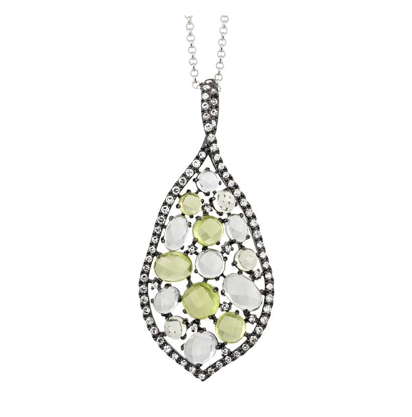 0.33 Ctw Diamond 14k White Gold Amethyst Peridot Topaz Round Shape Womens Gemstone Necklace Pendant With 16 Inch Chain