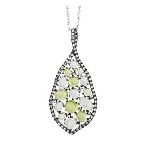 0.33 Ctw Diamond 14k White Gold Amethyst Peridot Topaz Round Shape Womens Gemstone Necklace Pendant With 16 Inch Chain