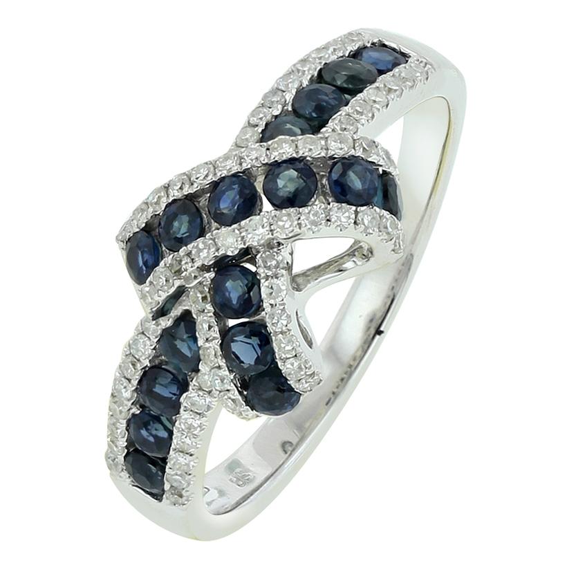 0.23 Ctw Diamond 14k White Gold Sapphire Round Shape Womens Gemstone Ring