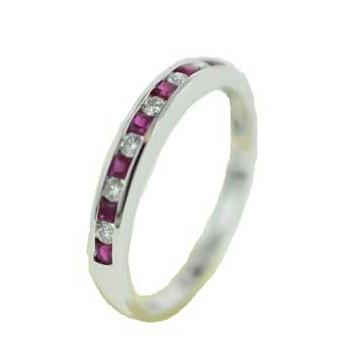 0.11 Ctw Diamond 14k White Gold Ruby Round Shape Womens Gemstone Ring