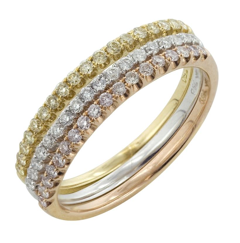 0.54 Ctw Diamond 18k Tri Color Gold Round Shape Womens Diamond Ring