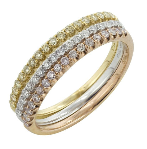 0.54 Ctw Diamond 18k Tri Color Gold Round Shape Womens Diamond Ring