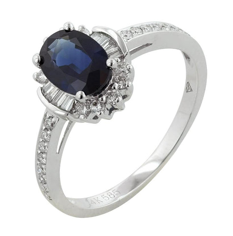 0.27 Ctw Diamond 14k White Gold Sapphire Round Tap Baguette Shape Womens Gemstone Ring