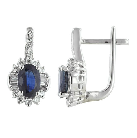 0.38 Ctw Diamond 14k White Gold Sapphire Round Tap Baguette Shape Womens Gemstone Earrings