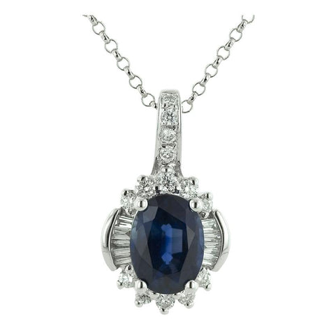 0.2 Ctw Diamond 14k White Gold Sapphire Round Tap Baguette Shape Womens Gemstone Necklace Pendant With 16 Inch Chain